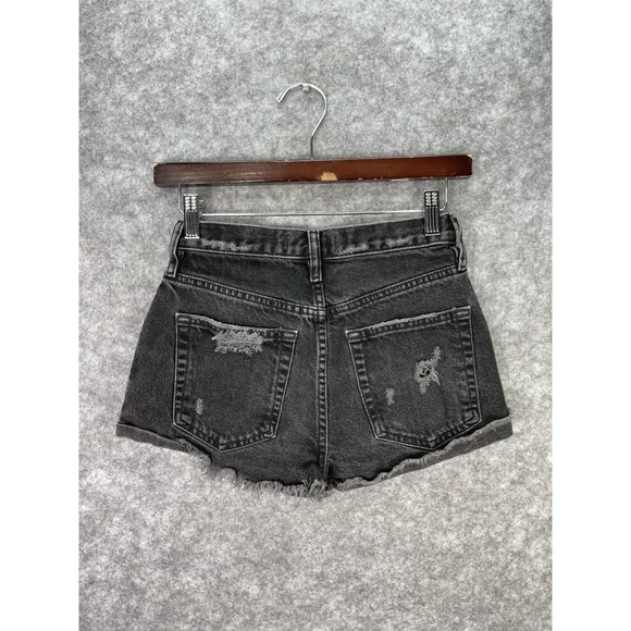 We The Free Shorts Womens 24 Black Distressed Denim Cutoff High Rise Raw Hem - Picture 7 of 11